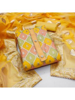 Zeepkart - Vichitra Organza Silk Yellow Woven Unstitched Dress Material (Set of 3)