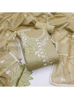 Zeepkart - Vichitra Organza Silk Brown Embroidered Lace Work Unstitched Dress Material (Set of 3)