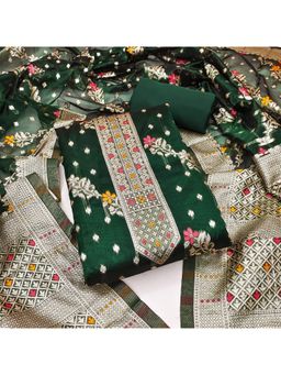 Zeepkart - Vichitra Organza Silk Green Woven Unstitched Dress Material (Set of 3)