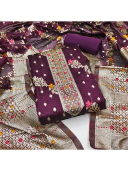 Zeepkart - Vichitra Organza Silk Purple Woven Unstitched Dress Material (Set of 3)