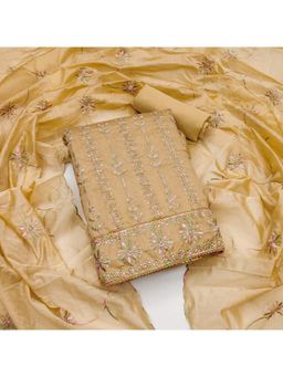 Zeepkart - Vichitra Chanderi Orange Embroidered Thread Work Unstitched Dress Material (Set of 3)