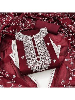 Zeepkart - Vichitra Chanderi Maroon Embroidered Unstitched Dress Material (Set of 3)