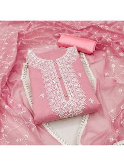 Zeepkart - Vichitra Chanderi Pink Embroidered Unstitched Dress Material (Set of 3)