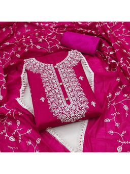 Zeepkart - Vichitra Chanderi Pink Embroidered Unstitched Dress Material (Set of 3)