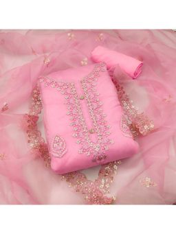 Zeepkart - Vichitra Organza Silk Pink Embroidered Sequined Unstitched Dress Material (Set of 3)