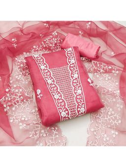 Zeepkart - Vichitra Organza Silk Pink Embroidered Thread Work Unstitched Dress Material (Set of 3)