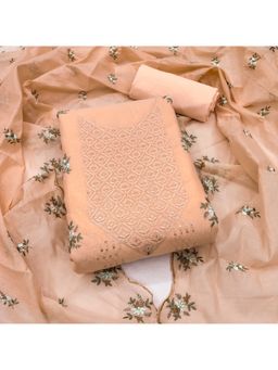 Zeepkart - Vichitra Chanderi Orange Embroidered Sequined Unstitched Dress Material (Set of 3)