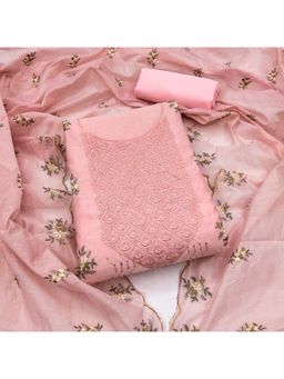 Zeepkart - Vichitra Chanderi Pink Embroidered Sequined Unstitched Dress Material (Set of 3)