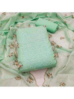 Zeepkart - Vichitra Chanderi Green Embroidered Sequined Unstitched Dress Material (Set of 3)