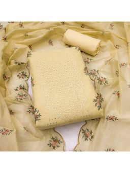 Zeepkart - Vichitra Chanderi Yellow Embroidered Sequined Unstitched Dress Material (Set of 3)