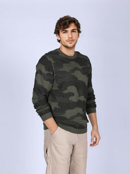 Lee - Men Camouflage Printed Green Regular Fit Sweater