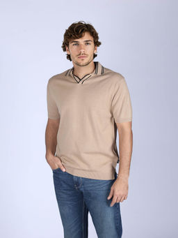 Lee - Men Beige Pure Cotton Solid Regular Fit Polo T-Shirt