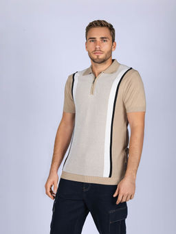 Wrangler - Men Beige Pure Cotton Colorblock Regular Fit Polo T-Shirt