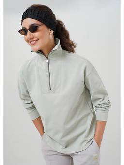 Technosport - Women Solid High Neck Regular Fit Full Sleeve Half Zip Grey Sweatshirt