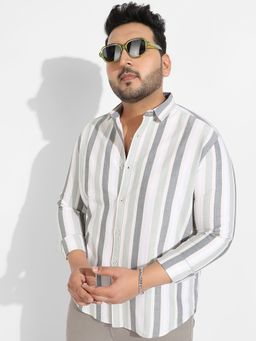 Instafab Plus - Men's Multitrack Striped Button Up Shirt