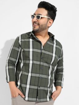 Instafab Plus - Men's Tartan Plaid Dark Green Shirt