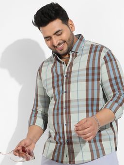 Instafab Plus - Men's Sage Green Tartan Plaid Shirt