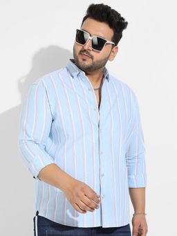 Instafab Plus - Men's Blue Striped Cotton Shirt