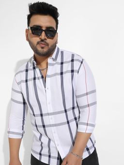 Instafab Plus - Men's White Tartan Plaid Shirt