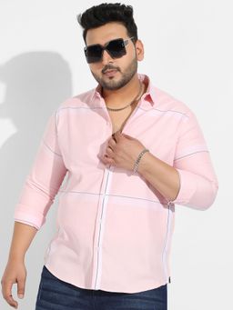 Instafab Plus - Men's Pastel Striped Button Up Shirt -pink