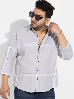 Instafab Plus - Men's Tartan Stripes Button Up Shirt -grey