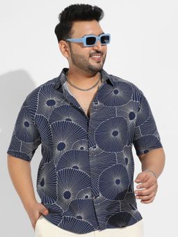 Instafab Plus - Men's Mushroom Print Button Up Shirt -blue