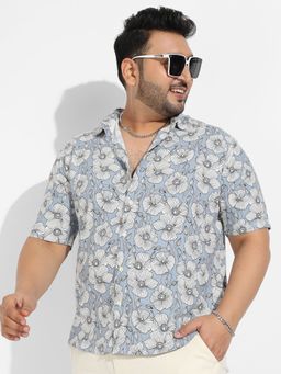 Instafab Plus - Men's Icy Blue Botanical Print Shirt