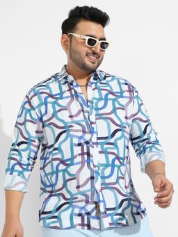 Instafab Plus - Men's Abstract Print Button Up Shirt -multi Color