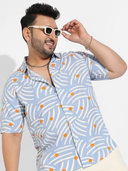 Instafab Plus - Men's Abstract Print Button Up Shirt -multi Color