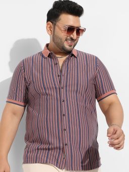 Instafab Plus - Men's Brown & Blue Contrast Knitted Shirt