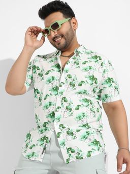 Instafab Plus - Men's Green & White Botanical Strokes Shirt