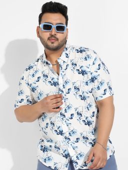 Instafab Plus - Men's Blue & White Botanical Strokes Shirt