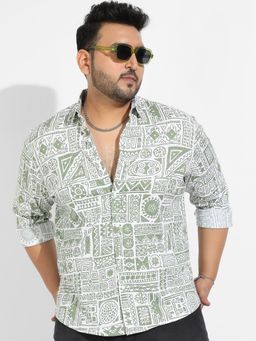 Instafab Plus - Men's Sage Green Contrast Aztec Shirt