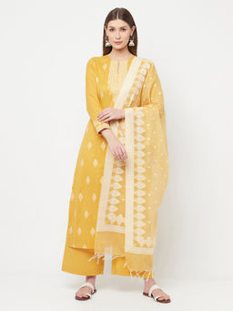 Safaa - Women Cotton Woven Chikankari Design Unstitched Dress Material with Dupatta (Set of 3)