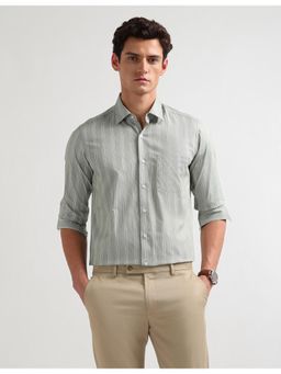 Arrow - Mens Manhattan Slim Fit Vertical Stripes Green Formal Shirt