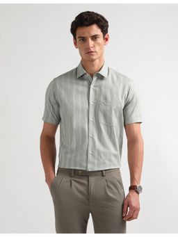 Arrow - Mens Liberty Classic Fit Vertical Stripes Green Formal Shirt