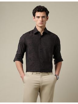 Arrow - Mens Pure Cotton Jacquard 1851 Black Formal Shirt
