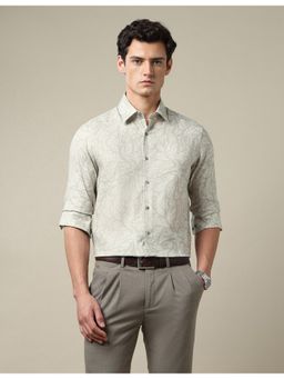 Arrow - Mens All Over Printed Tailored Fit 1851 Beige Formal Shirt