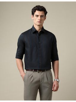 Arrow - Mens Pure Cotton Jacquard 1851 Black Formal Shirt