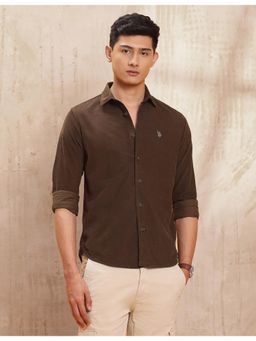U.S. Polo Assn. Denim Co. - Mens Pure Cotton Slim Fit Brown Casual Shirt