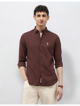 U.S. Polo Assn. Denim Co. - Mens Textured Pure Cotton Brown Casual Shirt