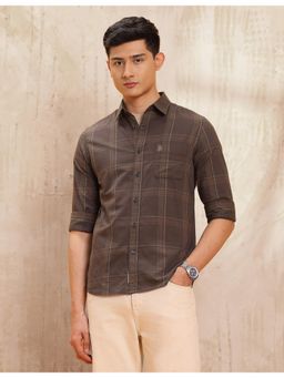 U.S. Polo Assn. Denim Co. - Mens Grid Tattersall Checks Pure Cotton Brown Casual Shirt