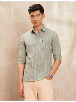 U.S. Polo Assn. Denim Co. - Mens Vertical Stripes Pure Cotton Green Casual Shirt