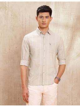 U.S. Polo Assn. Denim Co. - Mens Vertical Stripes Pure Cotton Brown Casual Shirt