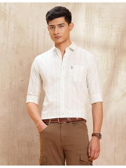 U.S. Polo Assn. Denim Co. - Mens Vertical Stripes Pure Cotton Beige Casual Shirt