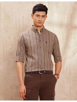 U.S. Polo Assn. Denim Co. - Mens Vertical Stripes Pure Cotton Brown Casual Shirt