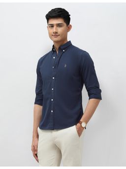 U.S. POLO ASSN. - Mens Solid Pure Cotton Blue Casual Shirt