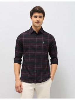 U.S. POLO ASSN. - Mens Plaid Checks Dobby Red Casual Shirt