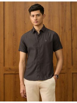 U.S. POLO ASSN. - Mens Textured Dobby Varsity Brown Casual Shirt