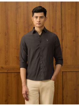 U.S. POLO ASSN. - Mens Textured Dobby Varsity Brown Casual Shirt